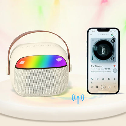 Mini Karaoke Machine with 2 Wireless Microphones Portable Bluetooth Speaker Singing Machine Beige