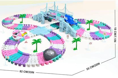 194PCS Race Track Toys Unicorn and Shark Flexible Race Track for Lovely Ages 4-8