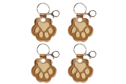 4Pcs Pet Paw Shaped Key Chain Pet Fur Key Chain Pet Memorial Gift Key Ring-Camel