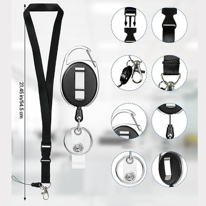 2Pcs Retractable Badge Holder with Lanyard for ID Cards-Black