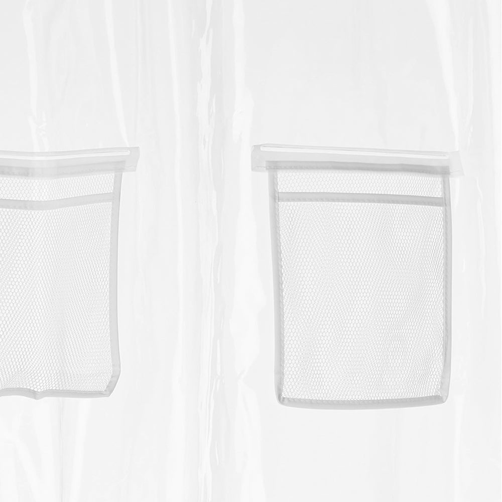 PEVA Waterproof Shower Curtain with 9 Mesh Pockets