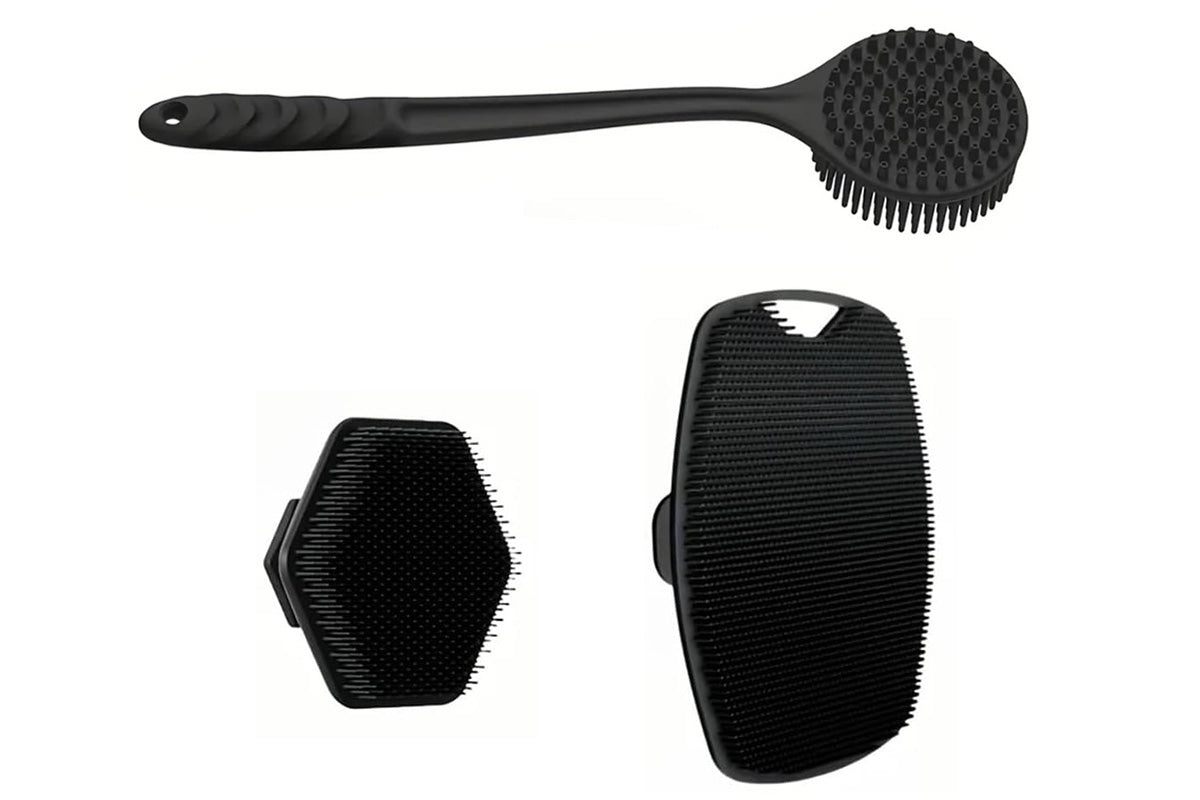 3 Piece Shower Brush Set Silicone Body Scrubber