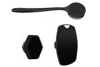 3 Piece Shower Brush Set Silicone Body Scrubber