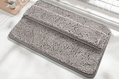 Two Layers Bath Mat 40x60cm Thick Soft Absorbent Chenille Bath Rug Mat-Grey