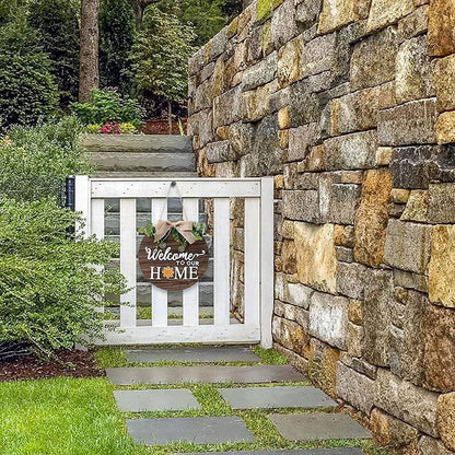 Interchangeable Seasonal Welcome Sign Round Wood Wreaths Hanging Decoration for Outdoor Porch