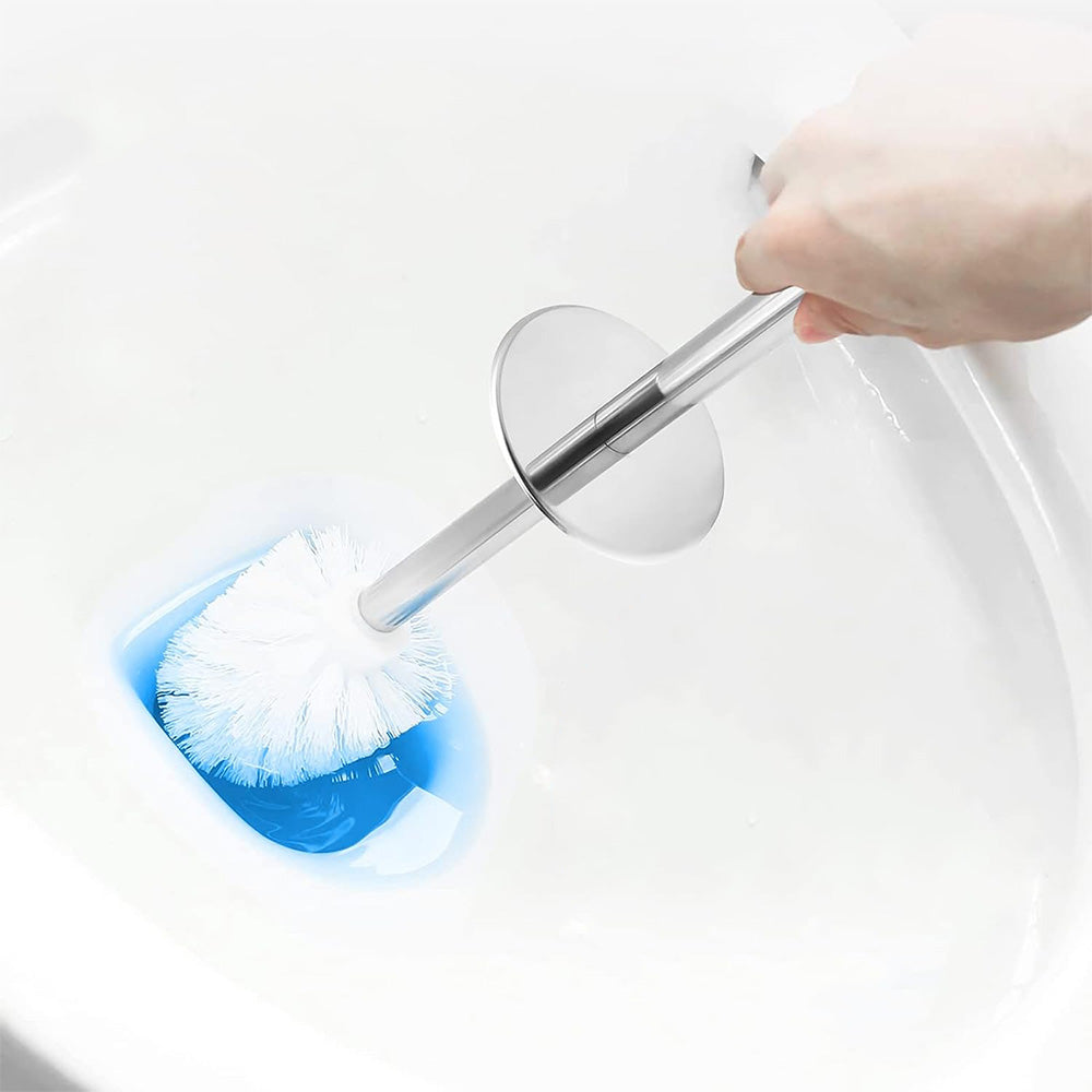 2 Pack Toilet Brush Set with Stainless Steel Handle and Holder - White