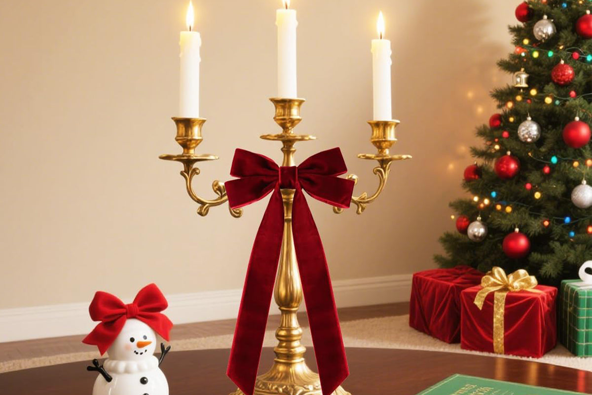 12Pcs Velvet Ribbon Bows for Christmas Tree Vintage Rustic Craft Bows-Wine Red