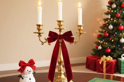 12Pcs Velvet Ribbon Bows for Christmas Tree Vintage Rustic Craft Bows-Wine Red