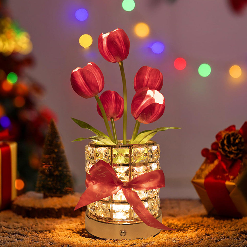 Tulip Flower Lamp Valentine¡¯s Day Gifts 3 Color Dimming Night Light -Red