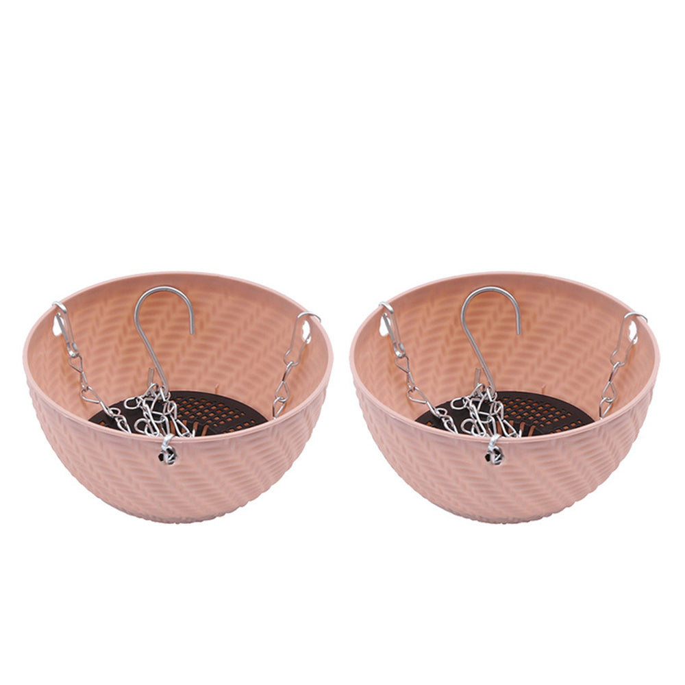 Set of 2Pcs Hanging Flower Pot Basket Garden Plant Hangers with Drainage Holes and Chain Pink