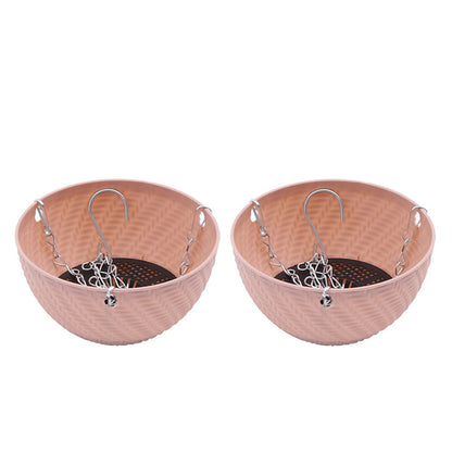 Set of 2Pcs Hanging Flower Pot Basket Garden Plant Hangers with Drainage Holes and Chain Pink