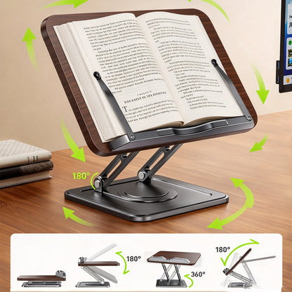 Book Stand for Reading 360-degree Rotating Holder with Page Clip - Black