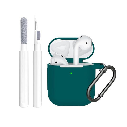 For Airpods 2nd and 1st Generation Silicone Protective Case Cover with Cleaner Kit and Keychain Green