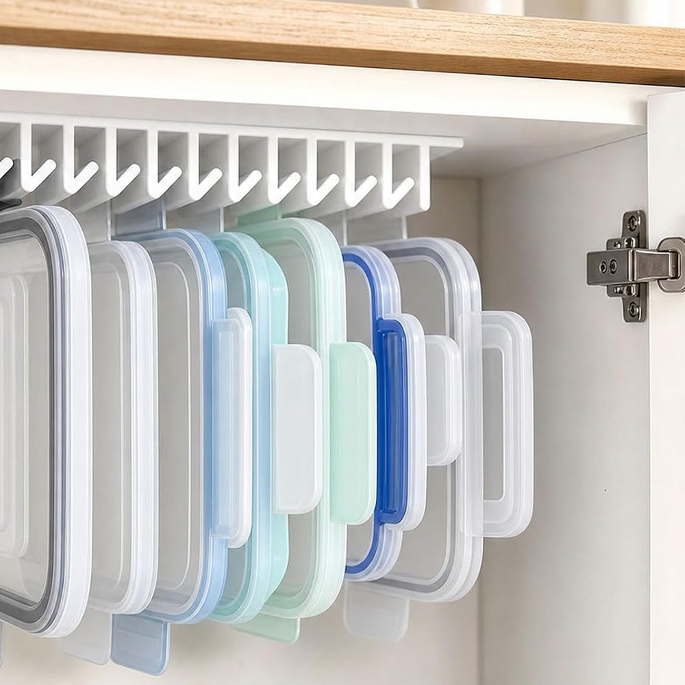 2 Pack 5 Grids Under Shelf Lid Organizer Slide In for Cabinet Storage - White