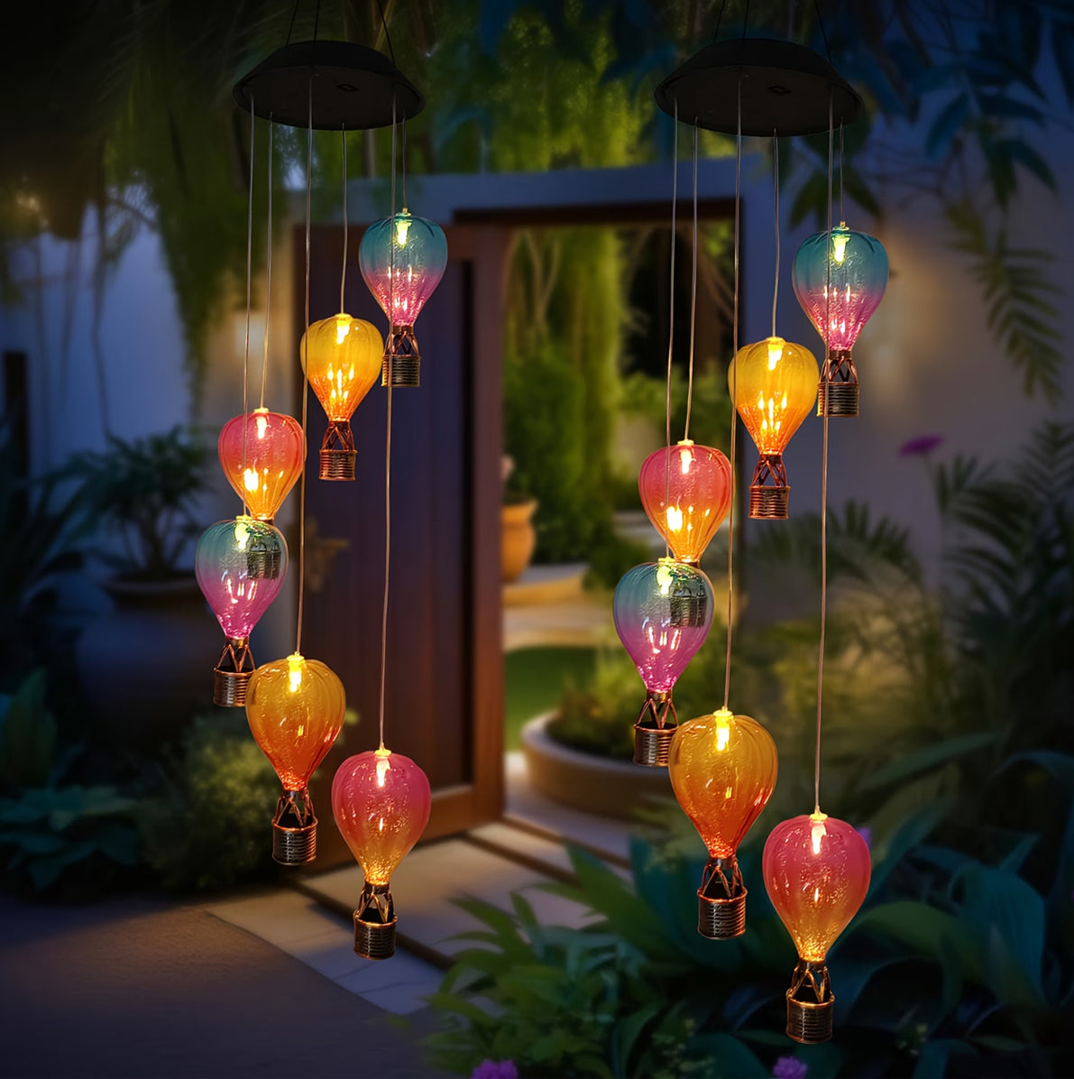 Solar Hot Air Balloon Wind Chime Light for Outdoor Hanging Decoration