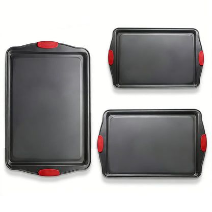 3Pcs Nonstick Kitchen Oven Baking Pans Set Premium Carbon Steel Bakeware for Oven Baking