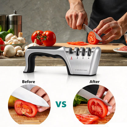 4 Stage Knife Sharpener Non Slip Base Kitchen Scissor Sharpener - Grey