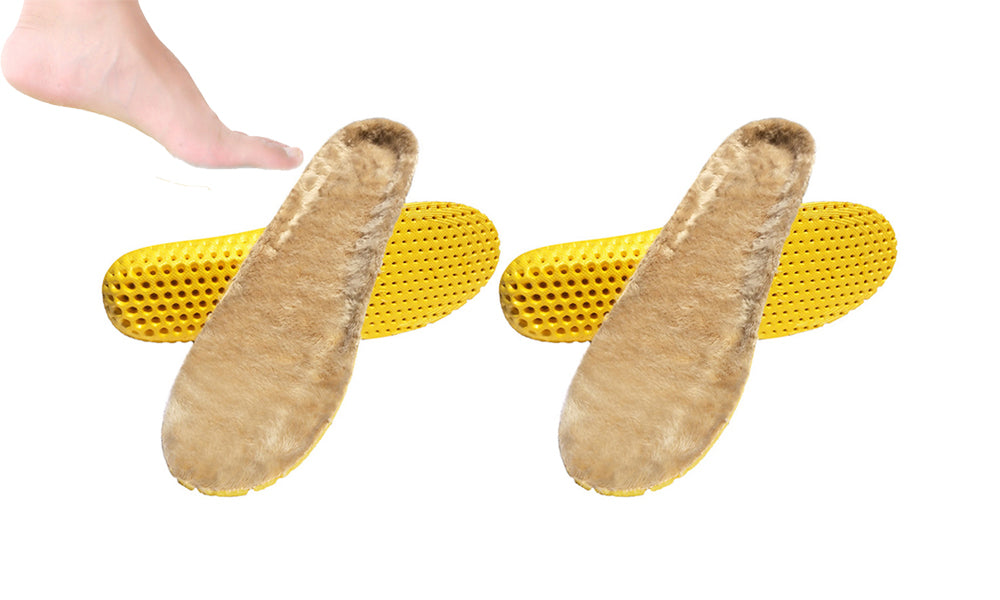 2Pcs Sport Wool Blend Insoles Pain Relief Orthotics Plantar Fasciitis High Arch Support Insoles-Brown