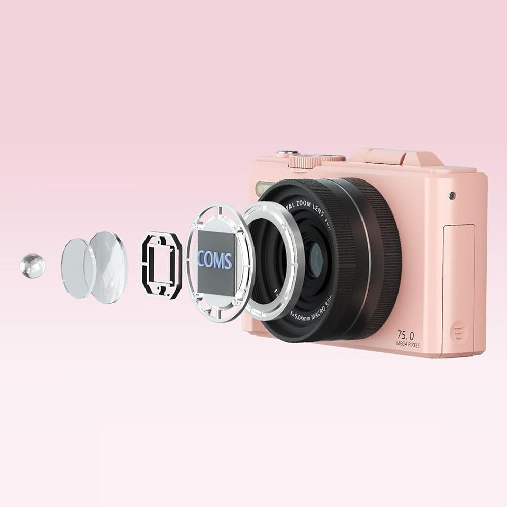 5K Digital Camera with 180-degree Flip Screen Autofoucs Vlogging Camera for YouTube -Pink