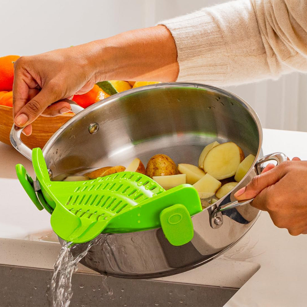 Clip-On Silicone Kitchen Strainer ââ‚?For Pasta  Noodles  Vegetables  Fruit Green