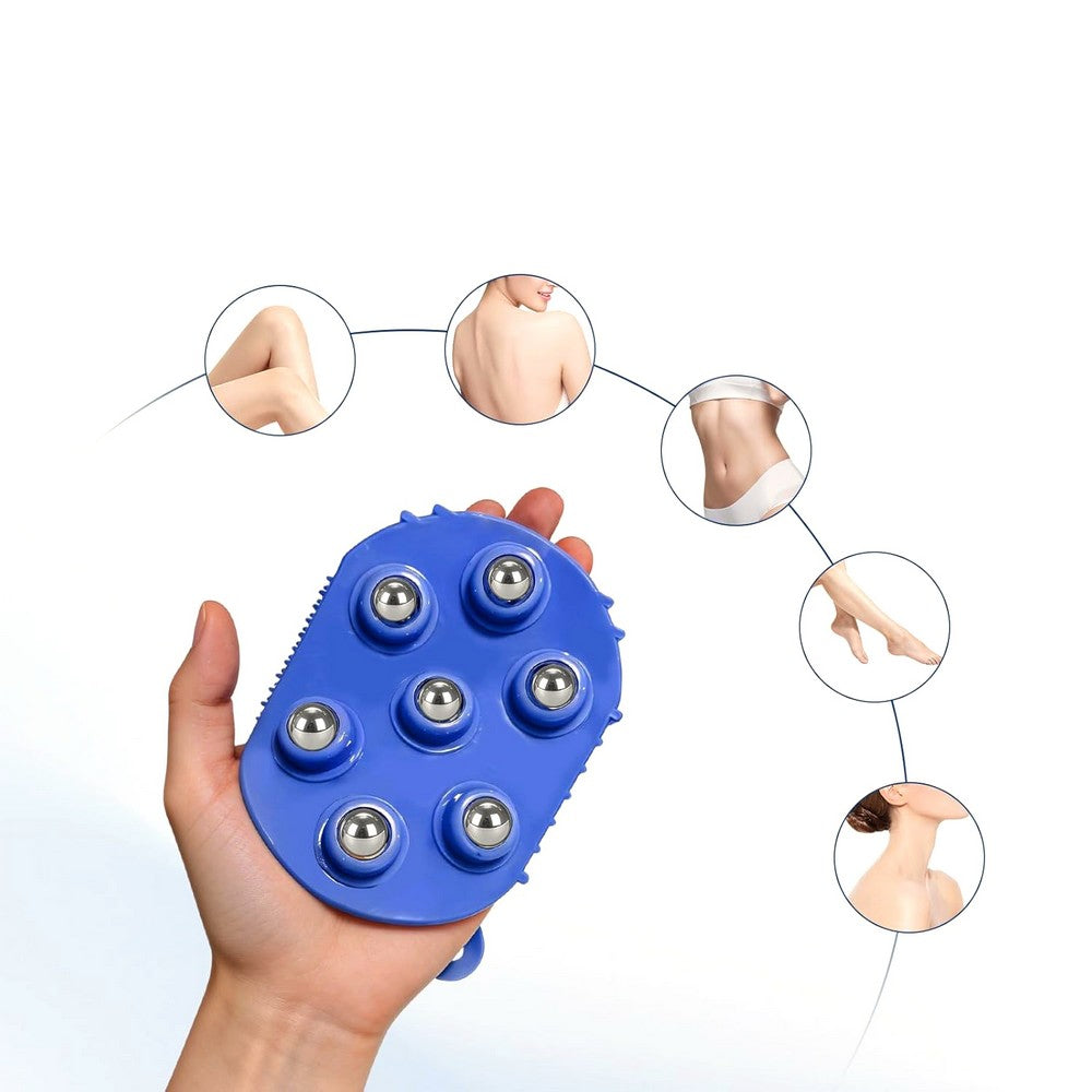 2Pcs Roller Ball Massager Glove Lymphatic Massage Fascia Muscle Release for Back-Blue