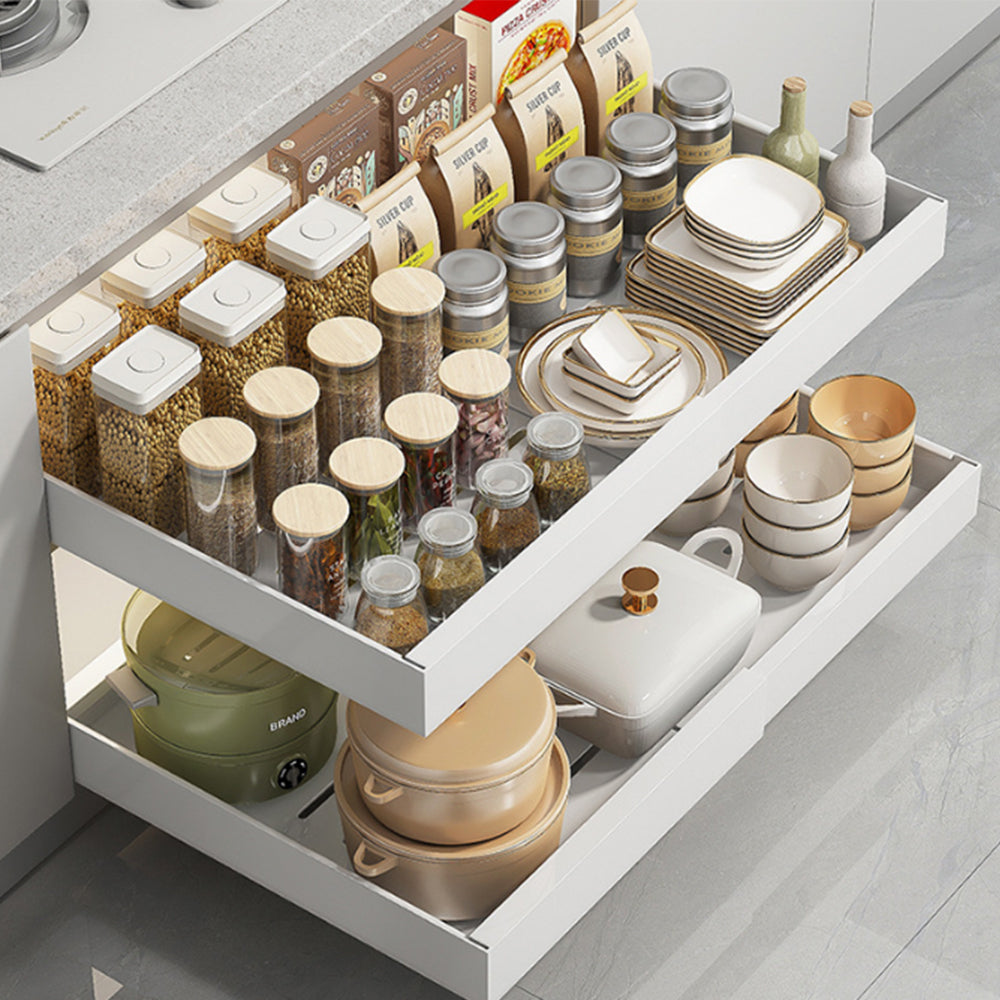 Expandable Pull Out Cabinet Organizer Sliding Drawers for Kitchen Bathroom Cabinet White