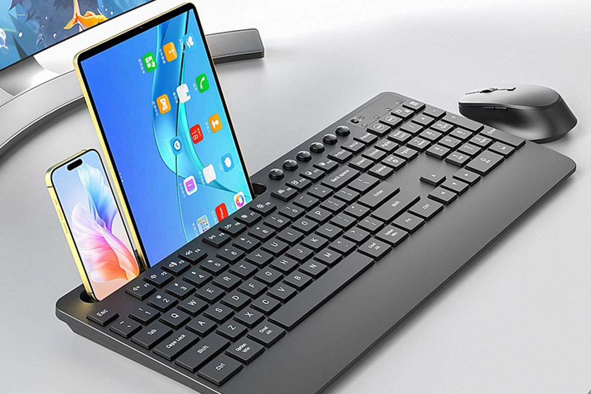 Wireless Keyboard Mouse Combo Full-Size Quiet Keyboard with Palm Rest and Phone Holder