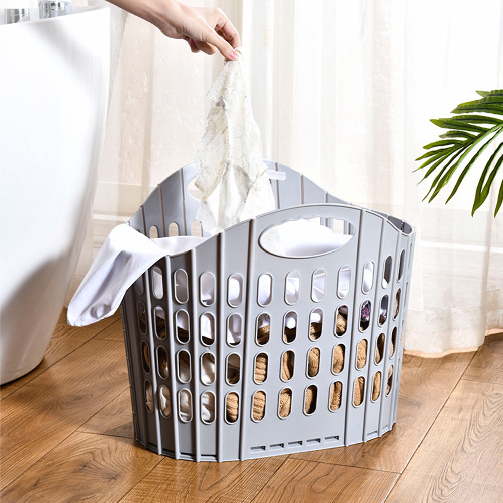 Collapsible Plastic Laundry Basket Folding Washing Clothes Storage Organizer-Grey