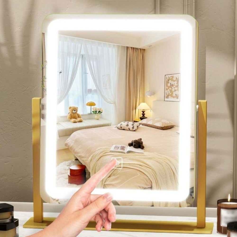 Vanity Mirror LED Lighted Makeup Mirror with 3-Color Lighting and Dimmable-Gold