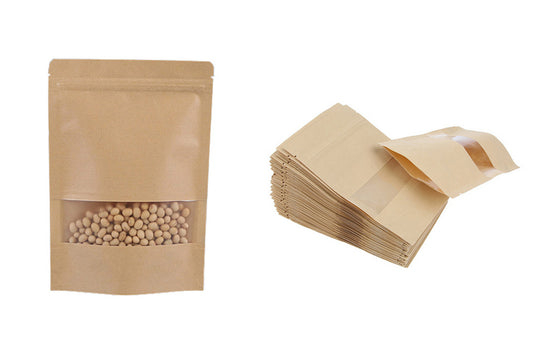 Kraft Stand Up Zip Lock Pouch Bags Resealable with Transparent Window-10pcs