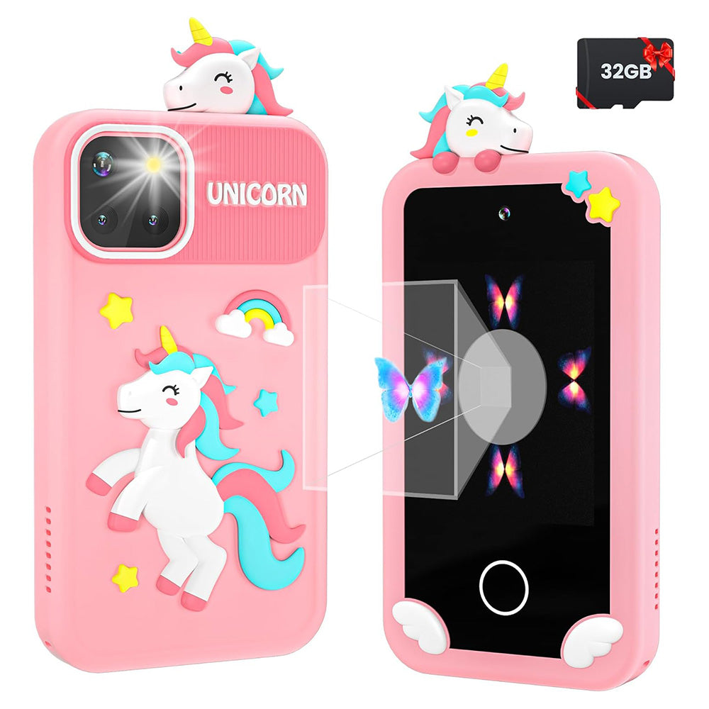 Kids Dual Camera Smart Phone Toy Touchscreen Phone with 32G TF Card Christmas Birthday Learning Play Toy Pink