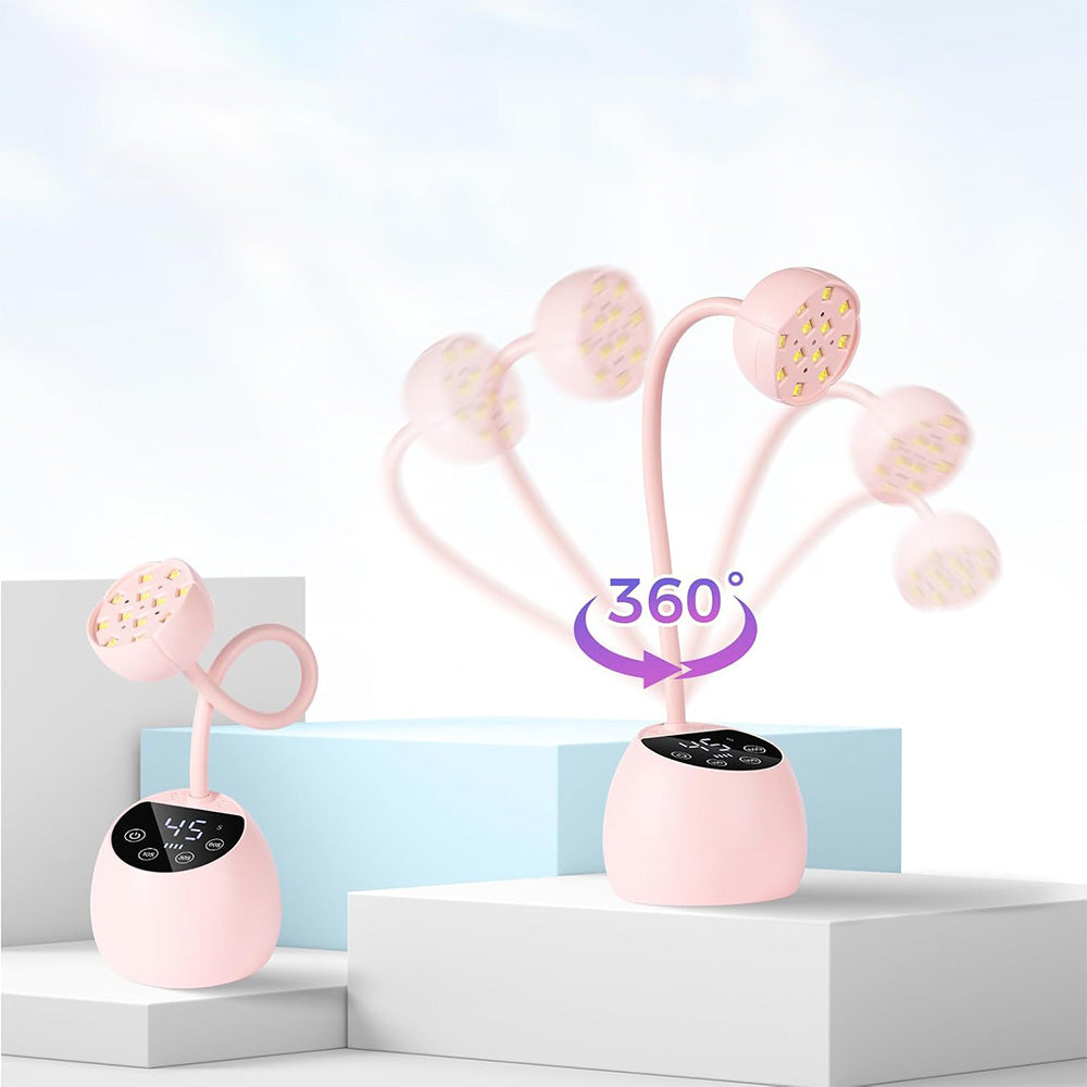 UV LED Nail Lamp Mini Cordless Gel Dryer With Adjustable Gooseneck For Gel Nails Pink