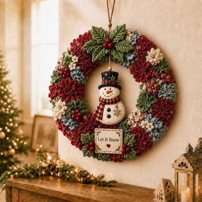 3D Fabric Poke Craft Christmas Wreath DIY Kit for Adults - Snowman