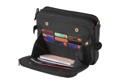 Soft Trendy Three Layer PU Leather Crossbody Purse Shoulder Bag Handbags-Black