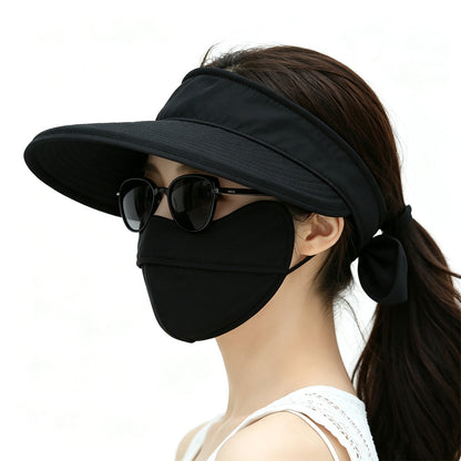 2 in 1 Detachable Zipper Wide Brim Sun Hat for Women - Black