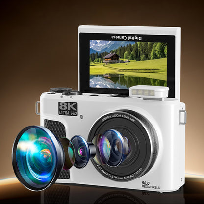 8K Digital Camera with Flip Screen and Remote Control-White