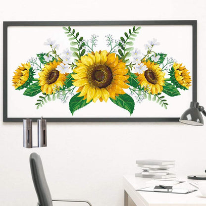 Sunflower Wall Stickers with Green Leaves Wreath Wall Decals