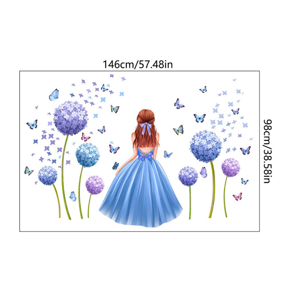 Girl Butterfly Wall Stickers Blue Flower Wall Decal