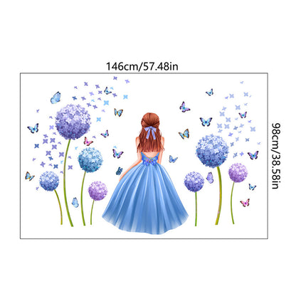 Girl Butterfly Wall Stickers Blue Flower Wall Decal