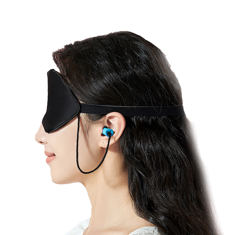 Soft Curved Sleep Eye Masks with Adjustable Strap Sleep Masks with Soft Foam Ear Plugs -Black