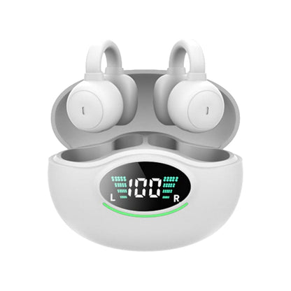Bluetooth 5.3 Ear Clip Headphones Wireless Sports Earbuds with LED Display Charging Case White