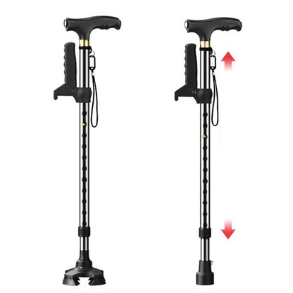 Folding Support Cane Adjustable Height LED Light Quad Base For Daily Use