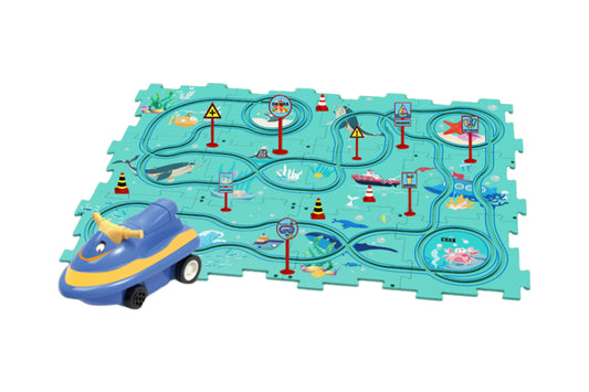 DIY Car Track Puzzle Play Set With A Cute Vehicle Preschool Educational Montessori Toy-Style 3