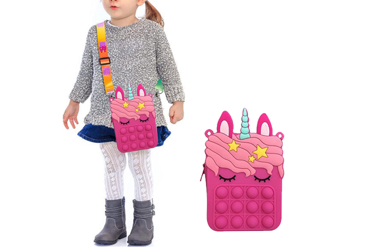 Unicorn Pop Purse for Girl Pop Bag with Unicorn Pop Toy-Red
