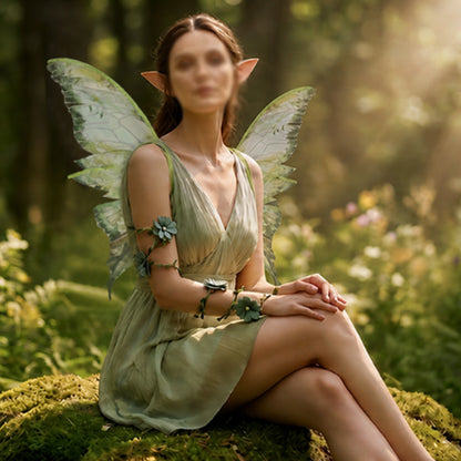 Adult Fairy Costume Set with Wings Elf Ears Arm Vine and Wand