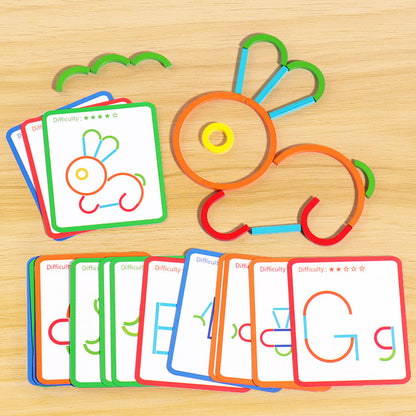 142Pcs Wooden Pattern Blocks Set with Sticks and Rings STEM Brain Teaser Toys