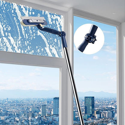 Telescopic Window Cleaner Tool with Squeegee and Scrubber-Blue