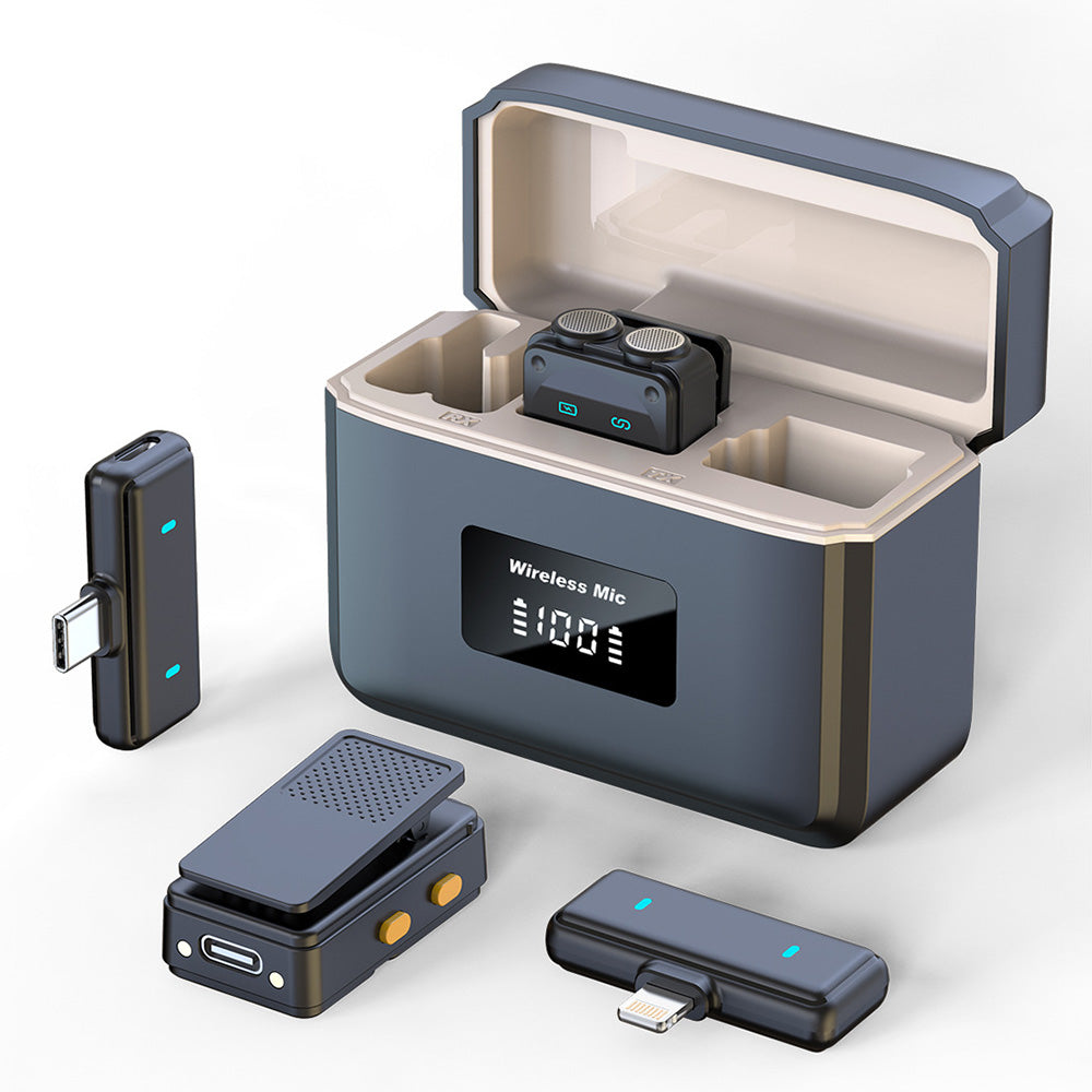 2Pcs Wireless Microphone with 2 Receivers for Lightning and USB C Device Plug ands Play Microphone