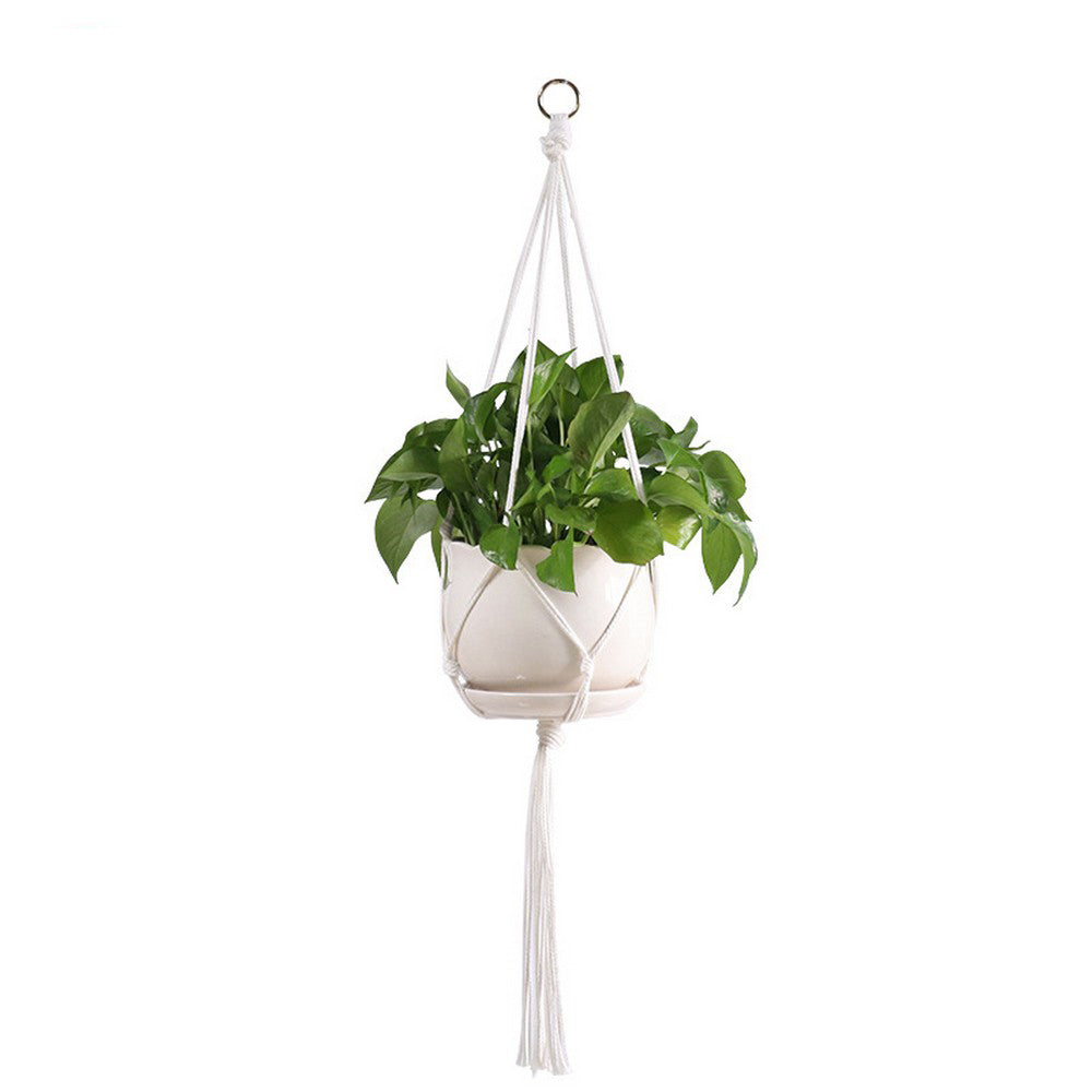 Plant Hanger Indoor Jute Hanging Planter Basket With Beads Decorative Flower Pot Holder-Style 3
