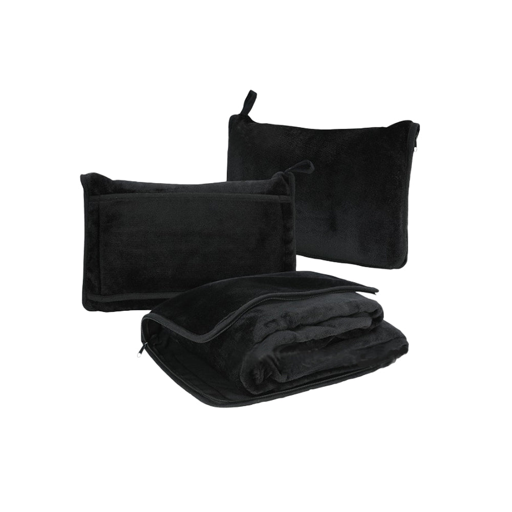 2-in-1 Travel Blanket Pillow PortableThrow Blanket for Camping Picnic Black